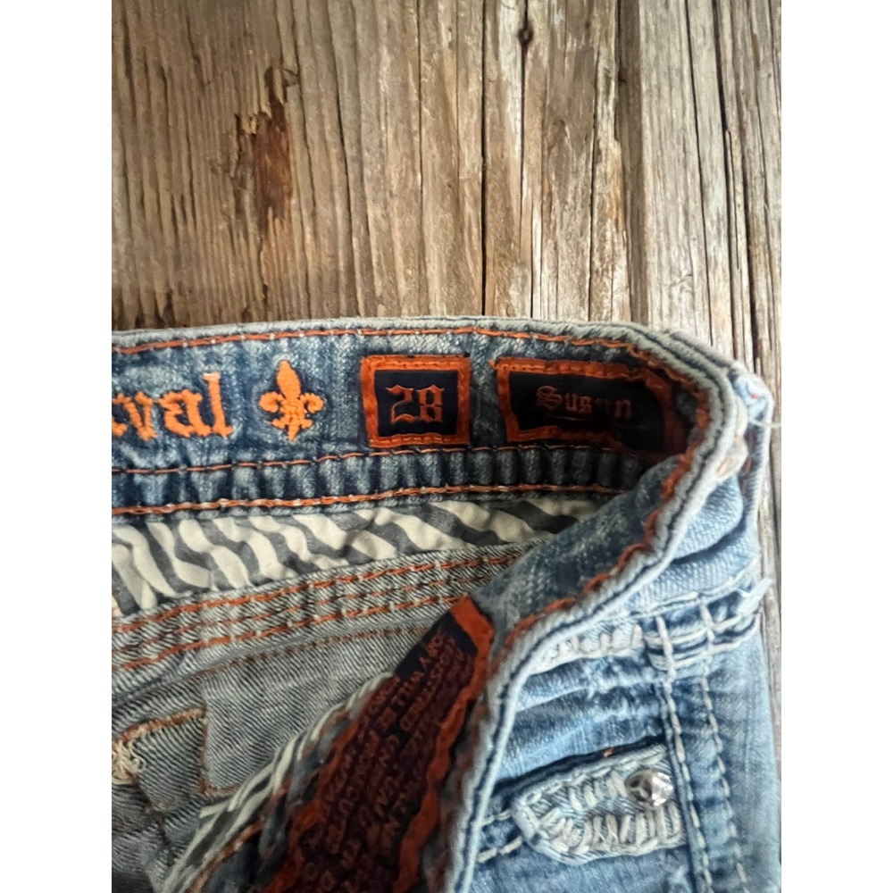Rock Revival Bootcut Jeans Light Wash Distressed Embellished Studded Size 28 - Picture 9 of 14